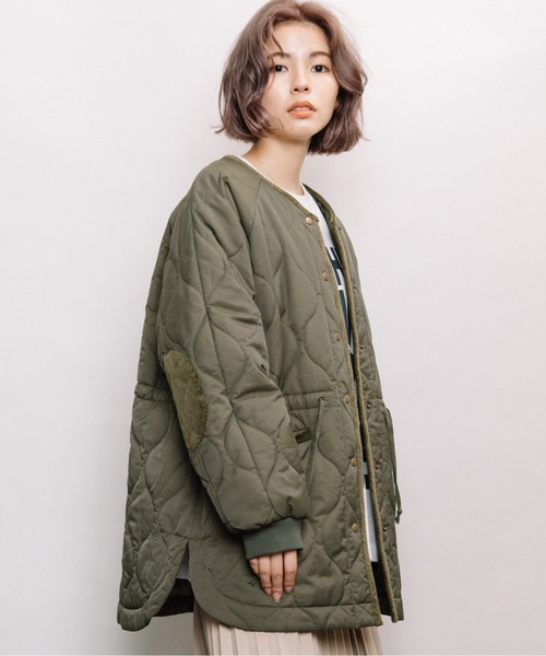 refinedworks(リファインドワークス)の「エルボーパッチキルティングミドルコート(その他アウター・レディース・チャコールグレー/ベージュ/カーキ・FREE)」の13枚目の写真