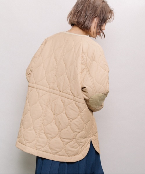 refinedworks(リファインドワークス)の「エルボーパッチキルティングミドルコート(その他アウター・レディース・チャコールグレー/ベージュ/カーキ・FREE)」の4枚目の写真