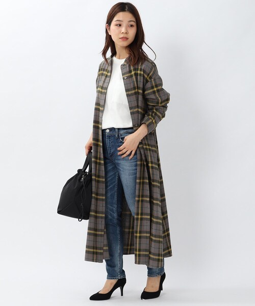 ◆「L」チェック柄シャツワンピース【洗える】