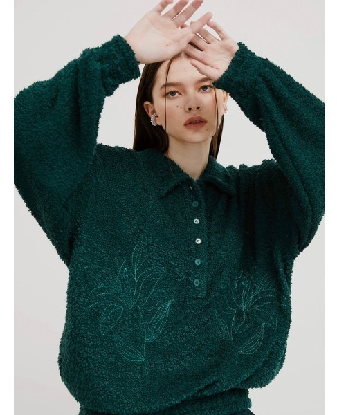 ESC STUDIO（イーエスシースタジオ）の「【ESC STUDIO/イーエスシー スタジオ】flower knit polo mtm/フラワーニットポロエムティーエム ポロシャツ 花柄刺繍シャツ（ポロシャツ・メンズ・ベージュ/グリーン/ブラック・ONE SIZE）」の3枚目の写真