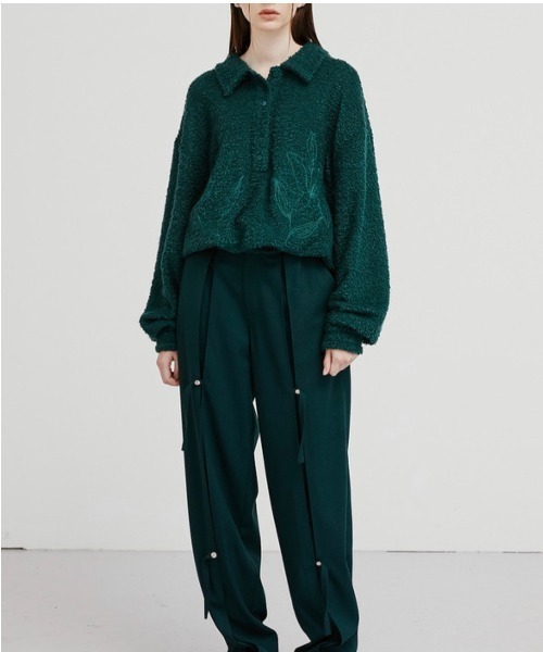 ESC STUDIO（イーエスシースタジオ）の「【ESC STUDIO/イーエスシー スタジオ】flower knit polo mtm/フラワーニットポロエムティーエム ポロシャツ 花柄刺繍シャツ（ポロシャツ・メンズ・ベージュ/グリーン/ブラック・ONE SIZE）」の6枚目の写真