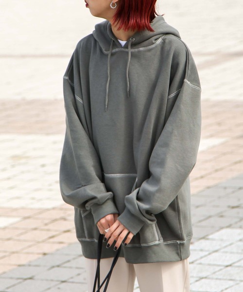 ZIP FIVE（ジップファイブ）の「【ZIP FIVE】【肉厚】ステッチパーカー/フーディー（パーカー・レディース・ブラウン/カーキ/ベージュ/アイボリー/ブラック/ブルー/チャコール・LARGE/MEDIUM/X-LARGE）」の3枚目の写真