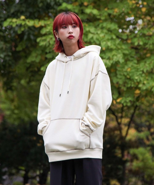 ZIP FIVE（ジップファイブ）の「【ZIP FIVE】【肉厚】ステッチパーカー/フーディー（パーカー・レディース・ブラウン/カーキ/ベージュ/アイボリー/ブラック/ブルー/チャコール・LARGE/MEDIUM/X-LARGE）」の2枚目の写真