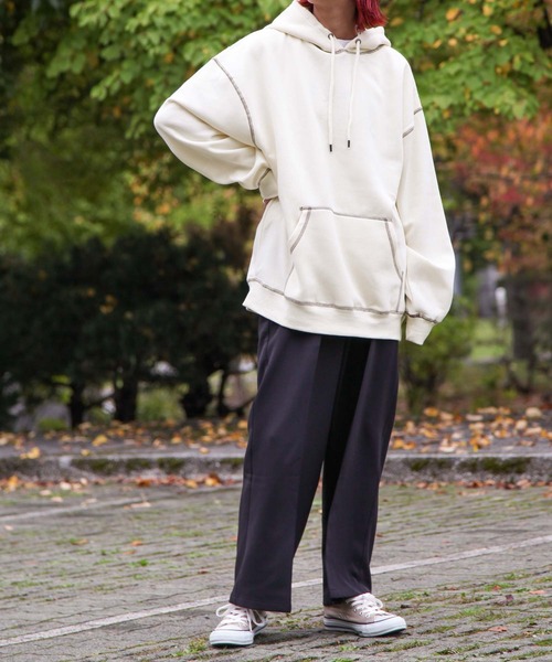 ZIP FIVE（ジップファイブ）の「【ZIP FIVE】【肉厚】ステッチパーカー/フーディー（パーカー・レディース・ブラウン/カーキ/ベージュ/アイボリー/ブラック/ブルー/チャコール・LARGE/MEDIUM/X-LARGE）」の10枚目の写真