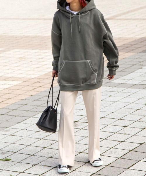 ZIP FIVE（ジップファイブ）の「【ZIP FIVE】【肉厚】ステッチパーカー/フーディー（パーカー・レディース・ブラウン/カーキ/ベージュ/アイボリー/ブラック/ブルー/チャコール・LARGE/MEDIUM/X-LARGE）」の11枚目の写真