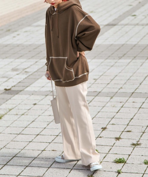 ZIP FIVE（ジップファイブ）の「【ZIP FIVE】【肉厚】ステッチパーカー/フーディー（パーカー・レディース・ブラウン/カーキ/ベージュ/アイボリー/ブラック/ブルー/チャコール・LARGE/MEDIUM/X-LARGE）」の16枚目の写真