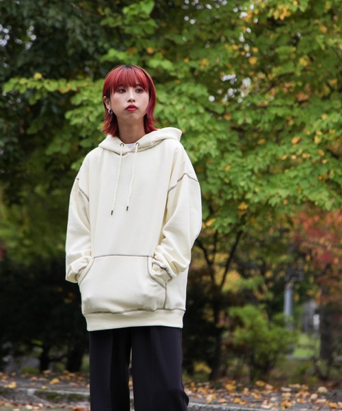 ZIP FIVE（ジップファイブ）の「【ZIP FIVE】【肉厚】ステッチパーカー/フーディー（パーカー・レディース・ブラウン/カーキ/ベージュ/アイボリー/ブラック/ブルー/チャコール・LARGE/MEDIUM/X-LARGE）」の17枚目の写真