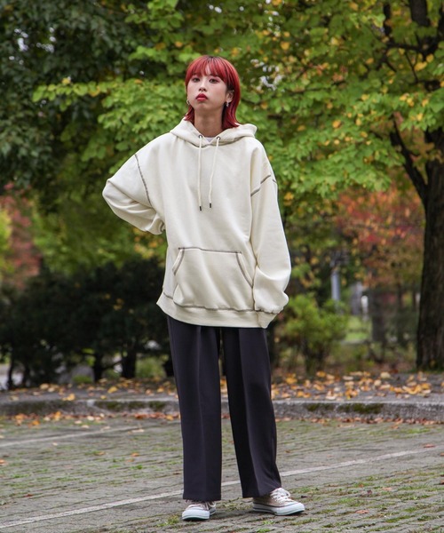 ZIP FIVE（ジップファイブ）の「【ZIP FIVE】【肉厚】ステッチパーカー/フーディー（パーカー・レディース・ブラウン/カーキ/ベージュ/アイボリー/ブラック/ブルー/チャコール・LARGE/MEDIUM/X-LARGE）」の18枚目の写真