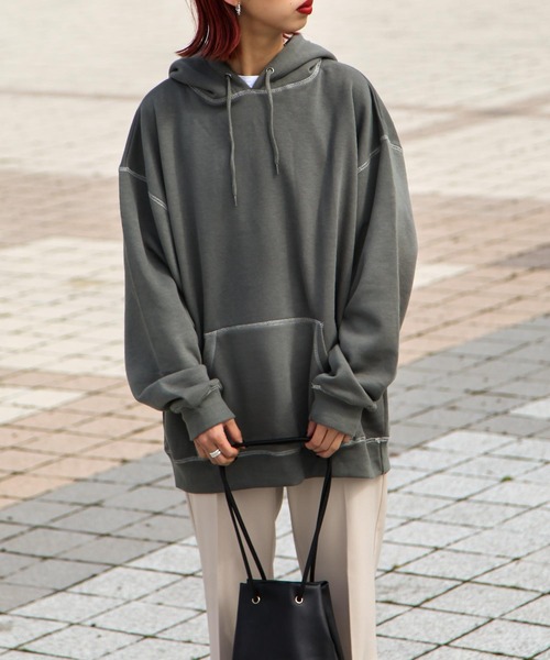 ZIP FIVE（ジップファイブ）の「【ZIP FIVE】【肉厚】ステッチパーカー/フーディー（パーカー・レディース・ブラウン/カーキ/ベージュ/アイボリー/ブラック/ブルー/チャコール・LARGE/MEDIUM/X-LARGE）」の20枚目の写真