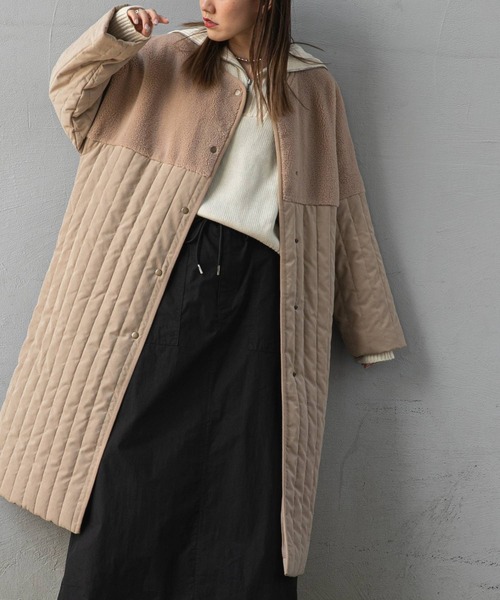 bohmal（ボマール）の「ボア切替ラインキルティングコート（ノーカラーコート・レディース・ライトグリーン/ベージュ/アイボリー/アッシュグレー・LARGE/MEDIUM）」の20枚目の写真