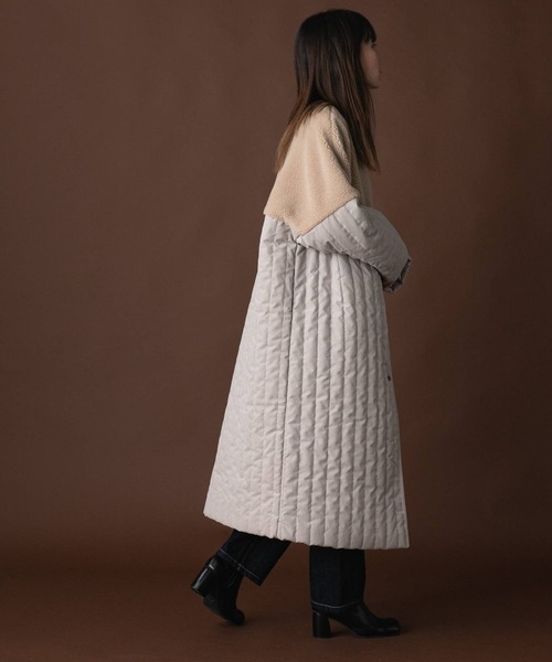 bohmal（ボマール）の「ボア切替ラインキルティングコート（ノーカラーコート・レディース・ライトグリーン/ベージュ/アイボリー/アッシュグレー・LARGE/MEDIUM）」の8枚目の写真