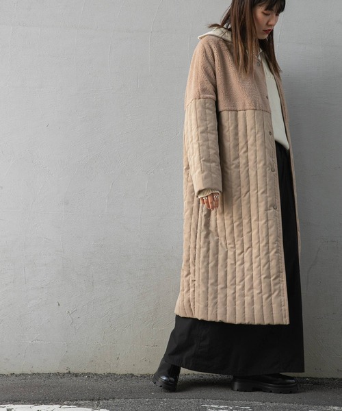 bohmal（ボマール）の「ボア切替ラインキルティングコート（ノーカラーコート・レディース・ライトグリーン/ベージュ/アイボリー/アッシュグレー・LARGE/MEDIUM）」の17枚目の写真