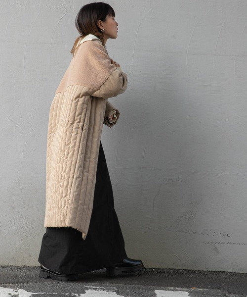 bohmal（ボマール）の「ボア切替ラインキルティングコート（ノーカラーコート・レディース・ライトグリーン/ベージュ/アイボリー/アッシュグレー・LARGE/MEDIUM）」の18枚目の写真