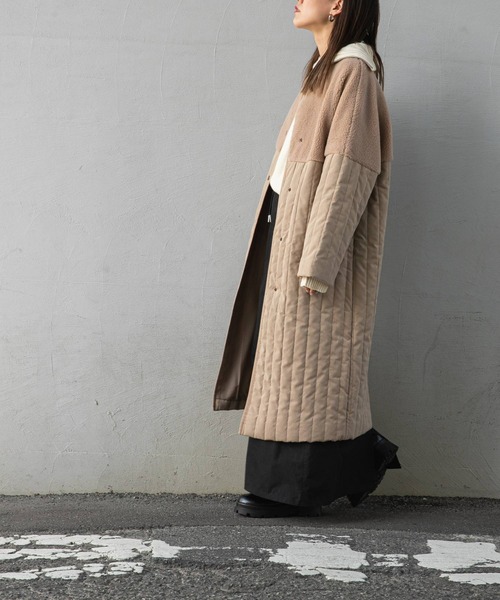 bohmal（ボマール）の「ボア切替ラインキルティングコート（ノーカラーコート・レディース・ライトグリーン/ベージュ/アイボリー/アッシュグレー・LARGE/MEDIUM）」の19枚目の写真