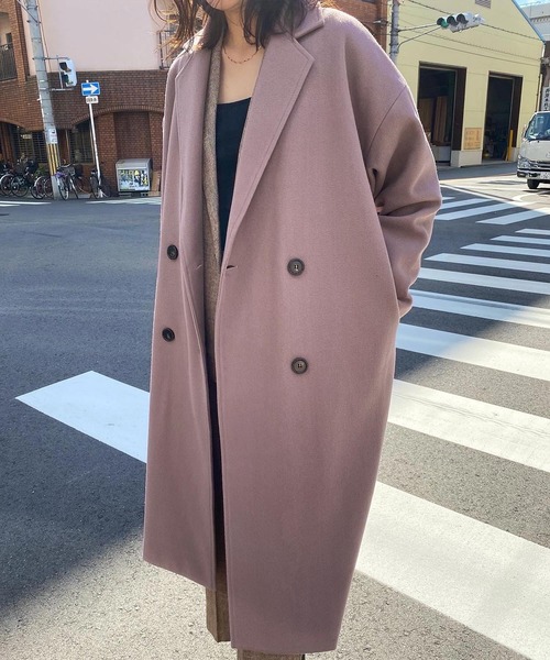Fashion Letter(ファッションレター)の「スリットロングチェスターコート(チェスターコート・レディース・ダークラベンダー/グレイッシュベージュ/グレイッシュブルー/ブラック・FREE)」の1枚目の写真