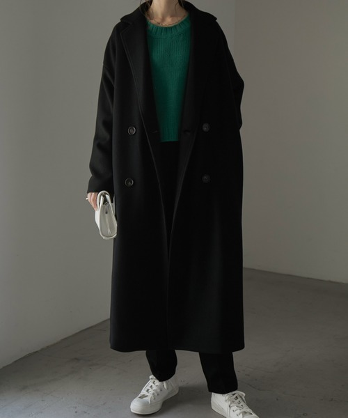 Fashion Letter(ファッションレター)の「スリットロングチェスターコート(チェスターコート・レディース・ダークラベンダー/グレイッシュベージュ/グレイッシュブルー/ブラック・FREE)」の2枚目の写真