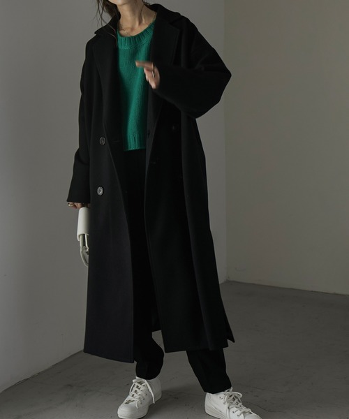 Fashion Letter(ファッションレター)の「スリットロングチェスターコート(チェスターコート・レディース・ダークラベンダー/グレイッシュベージュ/グレイッシュブルー/ブラック・FREE)」の20枚目の写真
