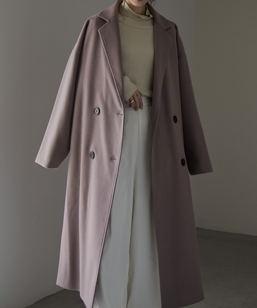 Fashion Letter(ファッションレター)の「スリットロングチェスターコート(チェスターコート・レディース・ダークラベンダー/グレイッシュベージュ/グレイッシュブルー/ブラック・FREE)」の6枚目の写真