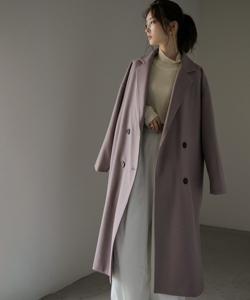 Fashion Letter(ファッションレター)の「スリットロングチェスターコート(チェスターコート・レディース・ダークラベンダー/グレイッシュベージュ/グレイッシュブルー/ブラック・FREE)」の7枚目の写真