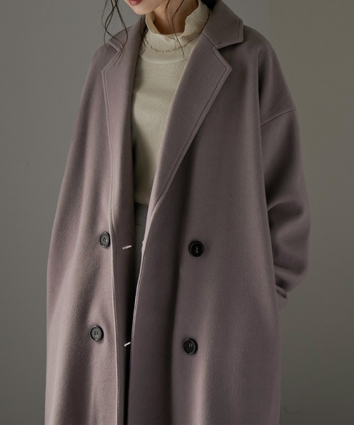 Fashion Letter(ファッションレター)の「スリットロングチェスターコート(チェスターコート・レディース・ダークラベンダー/グレイッシュベージュ/グレイッシュブルー/ブラック・FREE)」の9枚目の写真