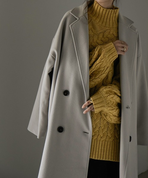 Fashion Letter(ファッションレター)の「スリットロングチェスターコート(チェスターコート・レディース・ダークラベンダー/グレイッシュベージュ/グレイッシュブルー/ブラック・FREE)」の12枚目の写真