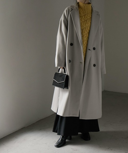 Fashion Letter(ファッションレター)の「スリットロングチェスターコート(チェスターコート・レディース・ダークラベンダー/グレイッシュベージュ/グレイッシュブルー/ブラック・FREE)」の14枚目の写真