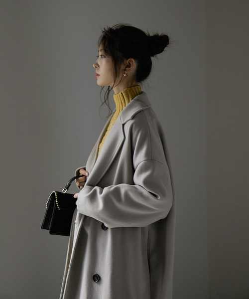 Fashion Letter(ファッションレター)の「スリットロングチェスターコート(チェスターコート・レディース・ダークラベンダー/グレイッシュベージュ/グレイッシュブルー/ブラック・FREE)」の15枚目の写真