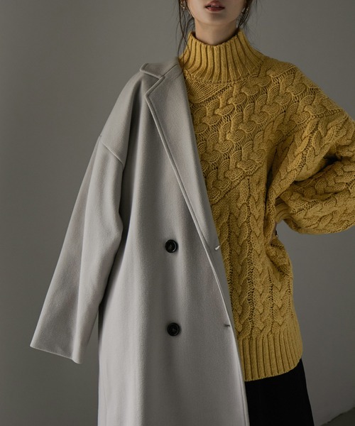 Fashion Letter(ファッションレター)の「スリットロングチェスターコート(チェスターコート・レディース・ダークラベンダー/グレイッシュベージュ/グレイッシュブルー/ブラック・FREE)」の16枚目の写真
