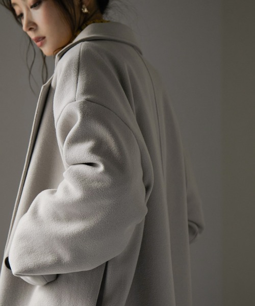 Fashion Letter(ファッションレター)の「スリットロングチェスターコート(チェスターコート・レディース・ダークラベンダー/グレイッシュベージュ/グレイッシュブルー/ブラック・FREE)」の17枚目の写真