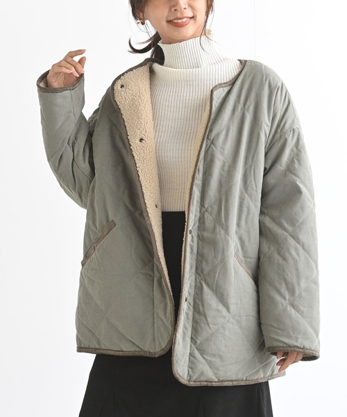 rps（アールピーエス）の「ピーチキルト×ボアリバーシブルコート（その他アウター・レディース・ベージュ/アイボリー/モカ/ライトカーキ・M）」の4枚目の写真