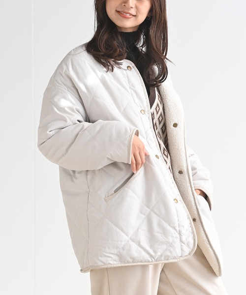 rps（アールピーエス）の「ピーチキルト×ボアリバーシブルコート（その他アウター・レディース・ベージュ/アイボリー/モカ/ライトカーキ・M）」の2枚目の写真