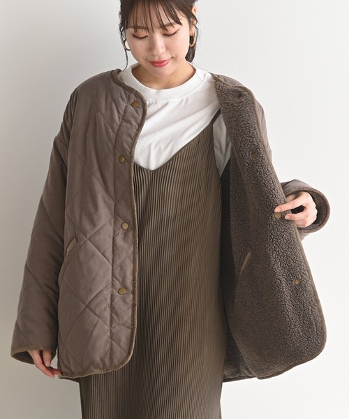 rps（アールピーエス）の「ピーチキルト×ボアリバーシブルコート（その他アウター・レディース・ベージュ/アイボリー/モカ/ライトカーキ・M）」の3枚目の写真