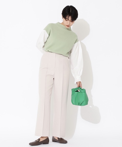 NATURAL BEAUTY BASIC（ナチュラルビューティーベーシック）の「[洗える]ダブルクロスセンターコバパンツ（その他パンツ・レディース・ベージュ/ライトグリーン・MEDIUM/X-SMALL/SMALL）」の3枚目の写真