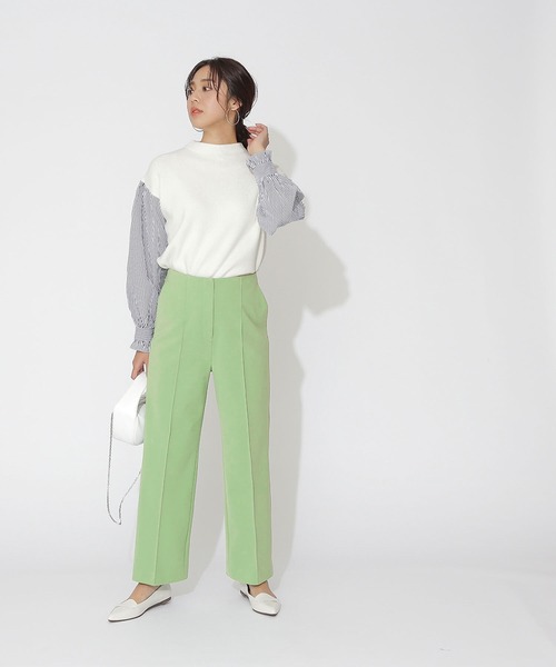 NATURAL BEAUTY BASIC（ナチュラルビューティーベーシック）の「[洗える]ダブルクロスセンターコバパンツ（その他パンツ・レディース・ベージュ/ライトグリーン・MEDIUM/X-SMALL/SMALL）」の5枚目の写真