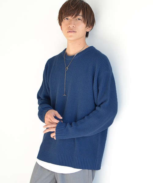 MinoriTY（マイノリティ）の「ニット ビッグシルエット クルーネック ウォッシャブル 静電気防止 セーター 春服 冬服（ニット/セーター・メンズ・オフホワイト/オレンジ/ブルー/チャコール/グリーン/モカ・M/L/XL）」の5枚目の写真
