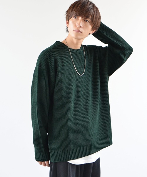 MinoriTY（マイノリティ）の「ニット ビッグシルエット クルーネック ウォッシャブル 静電気防止 セーター 春服 冬服（ニット/セーター・メンズ・オフホワイト/オレンジ/ブルー/チャコール/グリーン/モカ・M/L/XL）」の4枚目の写真