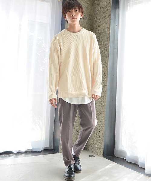 MinoriTY（マイノリティ）の「ニット ビッグシルエット クルーネック ウォッシャブル 静電気防止 セーター 春服 冬服（ニット/セーター・メンズ・オフホワイト/オレンジ/ブルー/チャコール/グリーン/モカ・M/L/XL）」の10枚目の写真