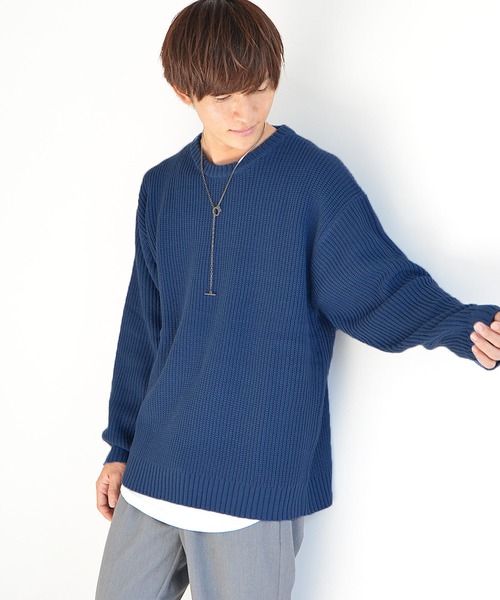 MinoriTY（マイノリティ）の「ニット ビッグシルエット クルーネック ウォッシャブル 静電気防止 セーター 春服 冬服（ニット/セーター・メンズ・オフホワイト/オレンジ/ブルー/チャコール/グリーン/モカ・M/L/XL）」の15枚目の写真