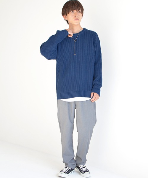 MinoriTY（マイノリティ）の「ニット ビッグシルエット クルーネック ウォッシャブル 静電気防止 セーター 春服 冬服（ニット/セーター・メンズ・オフホワイト/オレンジ/ブルー/チャコール/グリーン/モカ・M/L/XL）」の16枚目の写真