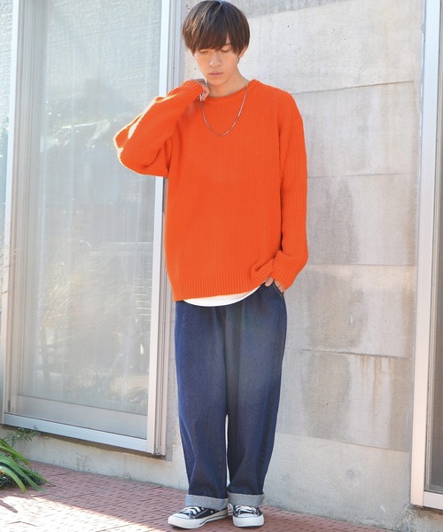 MinoriTY（マイノリティ）の「ニット ビッグシルエット クルーネック ウォッシャブル 静電気防止 セーター 春服 冬服（ニット/セーター・メンズ・オフホワイト/オレンジ/ブルー/チャコール/グリーン/モカ・M/L/XL）」の18枚目の写真