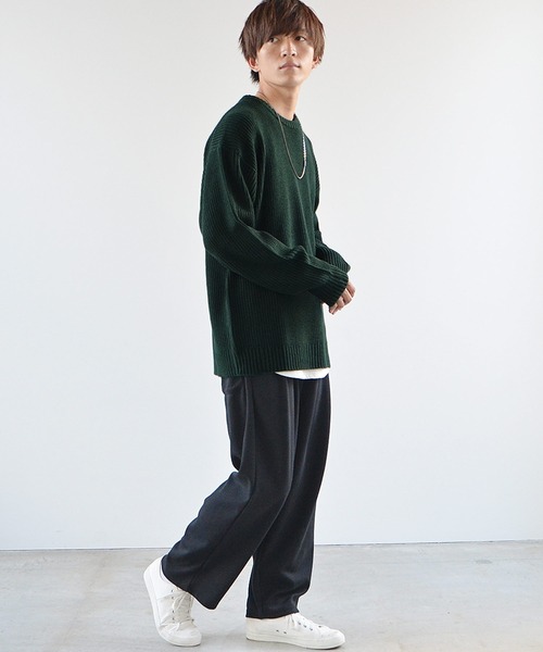 MinoriTY（マイノリティ）の「ニット ビッグシルエット クルーネック ウォッシャブル 静電気防止 セーター 春服 冬服（ニット/セーター・メンズ・オフホワイト/オレンジ/ブルー/チャコール/グリーン/モカ・M/L/XL）」の14枚目の写真