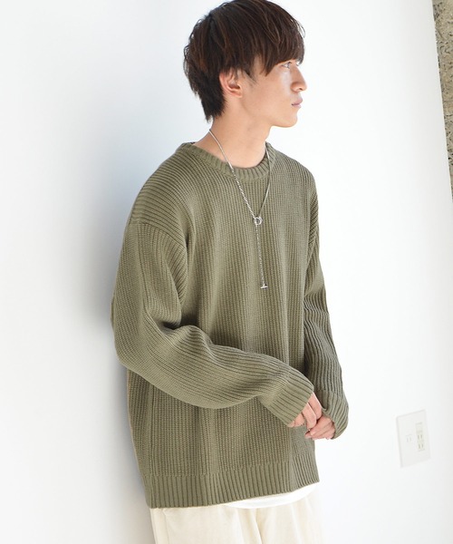 MinoriTY（マイノリティ）の「ニット ビッグシルエット クルーネック ウォッシャブル 静電気防止 セーター 春服 冬服（ニット/セーター・メンズ・オフホワイト/オレンジ/ブルー/チャコール/グリーン/モカ・M/L/XL）」の11枚目の写真