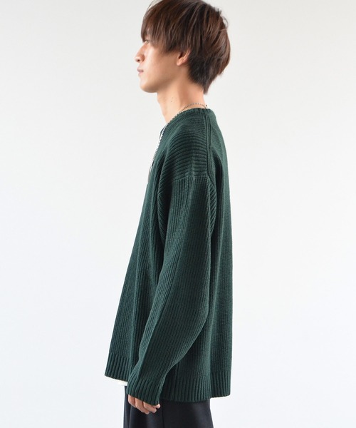 MinoriTY（マイノリティ）の「ニット ビッグシルエット クルーネック ウォッシャブル 静電気防止 セーター 春服 冬服（ニット/セーター・メンズ・オフホワイト/オレンジ/ブルー/チャコール/グリーン/モカ・M/L/XL）」の20枚目の写真