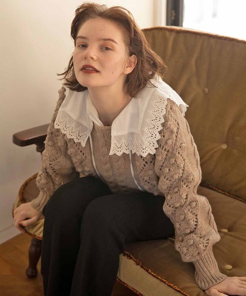 mangata（モンガータ）の「Adorable knit tops（ニット/セーター・レディース・ブラック/ベージュ・FREE）」の9枚目の写真