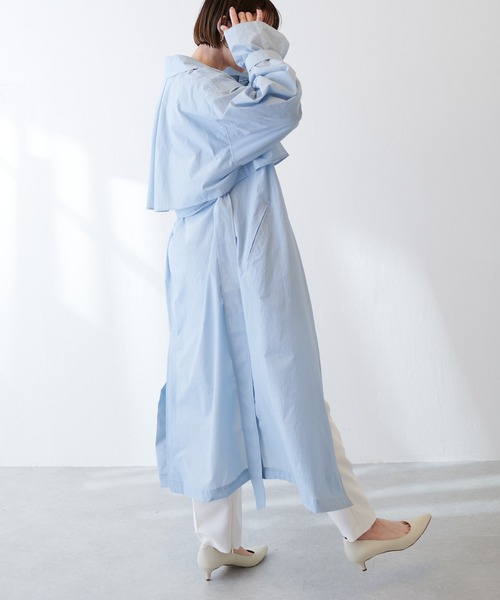 COLLAGE GALLARDAGALANTE(コラージュガリャルダガランテ)の「【OT】お出掛けに・お仕事に/軽量/ワッシャーナイロンシアーシャツコート/手洗い可(トレンチコート・レディース・スカイブルー系/ライトグレー・FREE)」の21枚目の写真