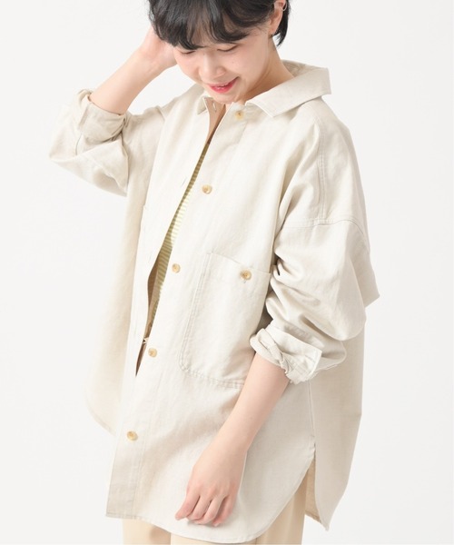 U by SPICK&SPAN(ユーバイスピックアンドスパン)の「綿麻スラブオーバーシャツ◆(シャツ/ブラウス・レディース・カーキ/アイボリー・FREE)」の1枚目の写真