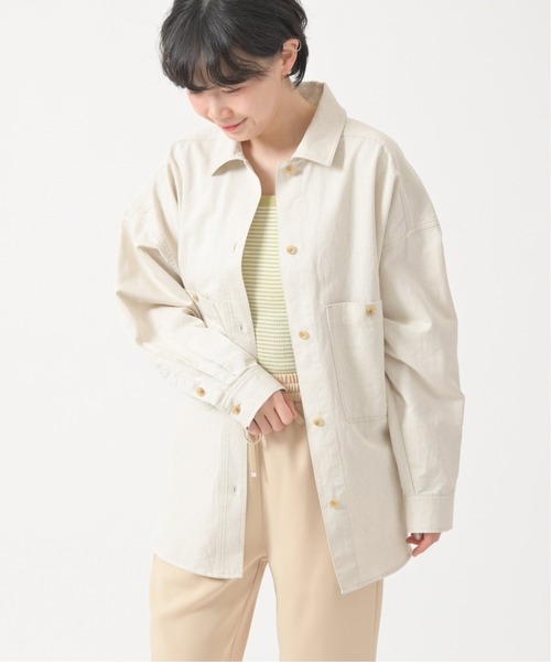 U by SPICK&SPAN(ユーバイスピックアンドスパン)の「綿麻スラブオーバーシャツ◆(シャツ/ブラウス・レディース・カーキ/アイボリー・FREE)」の3枚目の写真