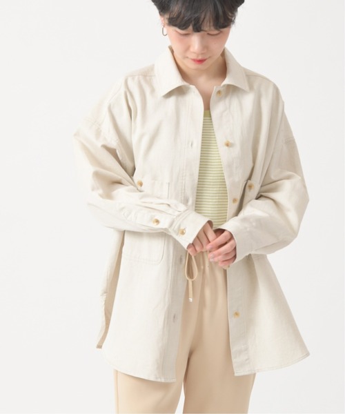 U by SPICK&SPAN(ユーバイスピックアンドスパン)の「綿麻スラブオーバーシャツ◆(シャツ/ブラウス・レディース・カーキ/アイボリー・FREE)」の4枚目の写真