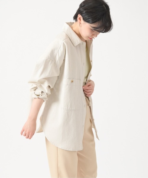 U by SPICK&SPAN(ユーバイスピックアンドスパン)の「綿麻スラブオーバーシャツ◆(シャツ/ブラウス・レディース・カーキ/アイボリー・FREE)」の5枚目の写真