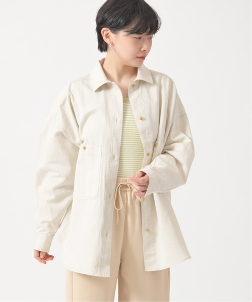 U by SPICK&SPAN(ユーバイスピックアンドスパン)の「綿麻スラブオーバーシャツ◆(シャツ/ブラウス・レディース・カーキ/アイボリー・FREE)」の7枚目の写真